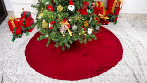 Red Christmas Tree Skirt 24/36/48 inches Cable Knit Knitted Christmas Tree Mat Rustic Farmhouse Home Decorations Xmas Holiday Party Decor Christmas Ornaments Burgundy