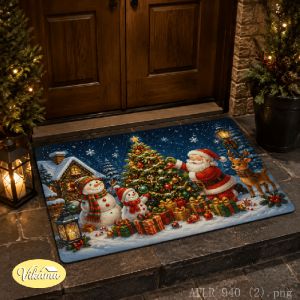 VIKAMA Red and Black Checkered Santa Claus Doormat Soft Non-Slip Indoor/Outdoor Entryway Rug and Bathroom Mat Home Decor