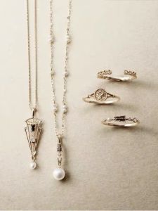 Elegant Natural Aurora Crystal Pearl Pure Silver Necklace Ring Set Versatile Japanese Style Fashion Jewelry Accessories