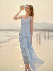 XIANGYING | Resort Style Summer New Arrival Floral V-Neck Strap Dress