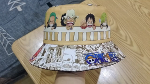 Heabety หมวกชาวประมงแฟชั่นพิมพ์ลายอะนิเมะหนึ่งชิ้นสำหรับผู้ใหญ่100% จุดหมวกอาบน้ำเด็กแสงแดดสำหรับผู้ชายและผู้หญิง Topi Bucket พิมพ์ลายลูฟี่