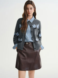 DUSHU | Large Size Floral Jacquard Knitted Cardigan