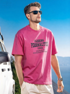 Enjeolon | Cotton Letter Print Loose Short Sleeve T-shirt 230g