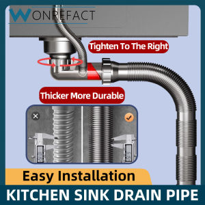 304 Stainless Kitchen Sink Drain Pipe Drainage Kit Anti Clog Odor Proof Kitchen Single Sink Hose