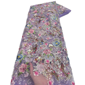 African Net Lace Fabric 2025 High Quality French Tulle Fabric Embroidered Nigerian 3d Sequins Lace 5 Yards For Sew Party Dresses