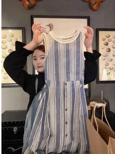 Elegant Linen Striped Sleeveless Dress