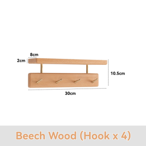 ชั้นวางติดผนังไม้ดำวอลนัทแท้แบบแผ่น พร้อมตะขอทองเหลือง - ใช้ตกแต่งและจัดเก็บในห้องนอน ห้องทำงาน ทางเข้าบ้าน