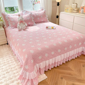 Elegant Cotton Linen Bedding Set with Cotton Edge Thickened Three-Piece Womens Four Seasons Fresh Style Double Layered