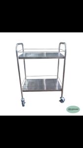 CMS ชั้นวางของสแตนเลส 2 ชั้น พร้อมล้อเลื่อนและที่จับ ขนาด 35 * 55 ซม. สูง 82 ซม. ใส่ล้อ pu ขนาด 3" มีเบรก 4 ล้อ