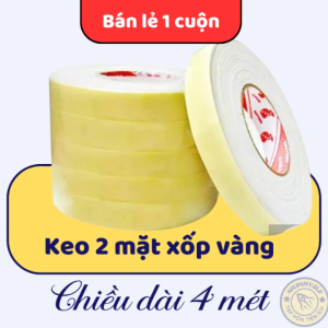 [Bán lẻ 1 cuộn] Băng keo 2 mặt xốp vàng bản 24cm và 48cm keo mút 2 mặt dán cố định đồ vật