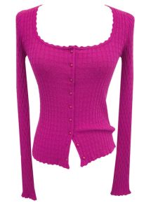 Elegant Pearl Button Long Sleeve Knitted Open Cardigan Square Collar Base Layer Top Soft Double Ribbed Knit Casual Style Womens Sweater Coat