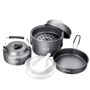 BSWOLF | Portable Camping Cookware Set Cooking Pot Frying Pan Steamer Hot Pot Kettle