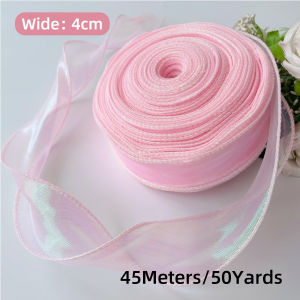 50 Yards Iridescent Fishtail Yarn Ribbons Flowers Bouquet Packaging Organza Wired Ribbon Christmas Wedding Decor Gift Wrapping