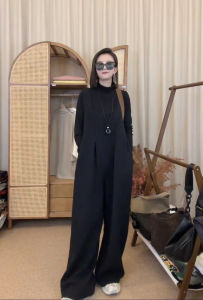 Fashionable Casual Pants Womens Loose Wide Leg Pants Folded Design Slimming One-Piece Clothes Street Style High Waist Long Pants