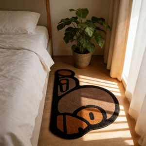 VIKAMA Cute Monkey Bedroom Carpet Cartoon Childrens Room Decoration Soft and Comfortable Area Carpet Home Decoration