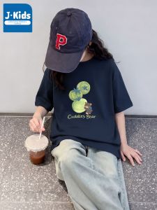 JKIDS | Kids Girls Loose Fit Navy Blue Cotton T-Shirt