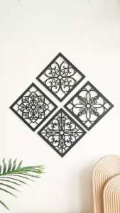 4Pcs Black Wooden Hollow Wall Decor Carve Designs Boho Home Decoration Hexagon Square Hanging Wall Decor Room Decors Aesthetict