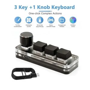 USB Mechanical Keyboard for Photoshop 3 Keys 1 Knob RGB Programming Macro Gaming Custom Programming Knob Keypads Mini Keyboard