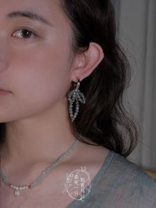 Original New Chinese Style Natural Stone Butterfly Knot String Bead Earring Clip Fresh Unique Elegant Fashion Jewelry for Women