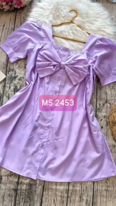 MYDU Shop I 2453 - ĐẦM RỘNG TAY PHỒNG ĐÍNH NƠ LỚN TRƯỚC NGỰC – Thanh Lịch Sang Trọng Và Quyến Rũ