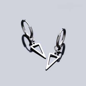 1 PCS ANTING TINDIK ORIGINAL TITANIUM SILVER HIP-HOP PRIA WANITA MODEL SEGITIGA ANTI KARAT TIDAK LUNTUR-CJR TITANIUM