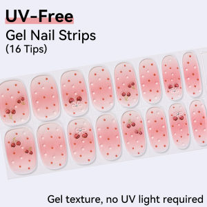 16Tips Gel Nail Strips Full Cover Shining Cherry Design Baking-Free Gel DIY Self-Adhesive Manicure Decoration Nail Art Stickers