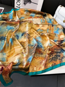 Khăn Choàng Lụa Phong Cách Trung Hoa 70cm in Họa Tiết Núi Nước in Bằng Vải Polyester Cho Nữ Mùa Xuân Hè Mới