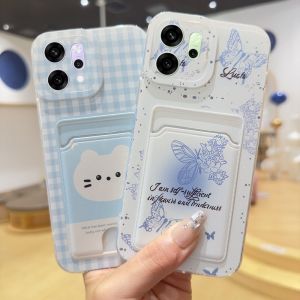 Phone Case OPPO Reno14 F Reno14 Pro Reno14 A5i Pro 5G Casing New Cartoon All Inclusive Design Smudge Butterfly Plaid Cat Card Holder Anti-fall Silicone Soft Cover 2025