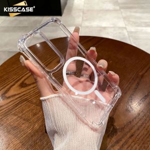 Kisscase chính thức HD trong suốt Magsafe vỏ cho Samsung S24ultra vỏ điện thoại di động S23plus bốn góc chống rơi PC bảo vệ cứng Ốp lưng cho Samsung S24 S23ultra S22 Plus S21 Note20 Ultra