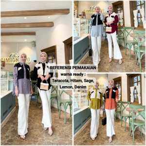 Atasan Blush wanita terbaru bahan knit mix polo linen