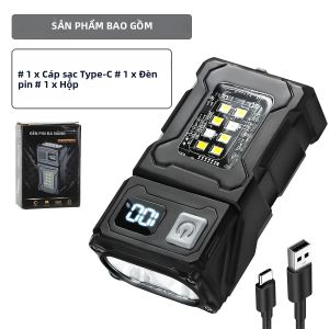 Đèn Pin LED Mini USB C Có Thể Sạc Lại Di Động Có Nam Châm Ở Đuôi Đèn Khẩn Cấp COB Siêu Sáng Đèn Lồng Cắm Trại Chống Nước Có Nam Châm Bên Hông