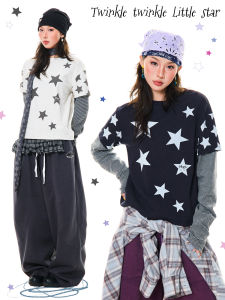 youngstage | Áo Thun Dài Tay Pseudo Hai Mảnh American Star Stripes
