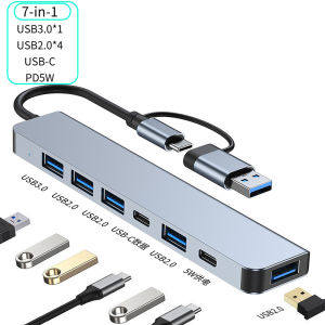 7/8Port USB C Hub Expander Multiport Adapter TypeC Splitter Dock USB3.0 Port for Xiaomi Phone Tablet Fast Data Transfer Charging