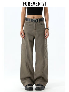 Forever 21 American Style Low Waist Loose Fit Green Workwear Denim Pants Women Summer New Arrival Draping Wide Leg Jeans