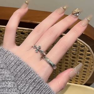 AHOURR แหวนวินเทจ ข้าม ออกแบบความรู้สึกเปิดแหวน แฟชั่นบูรณาซิลมากที่ 20 บุคลิกภาพ แหวน