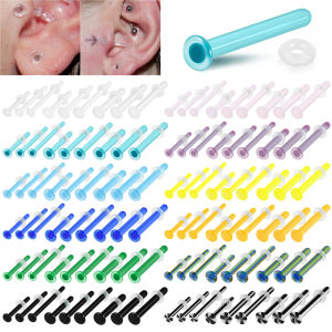 1/2/20PCS Colorful Pyrex Glass Piercing Labret Straight FlatBack Nose Lip Belly Ring Ear Cartilage Lobe Piercing Jewerly