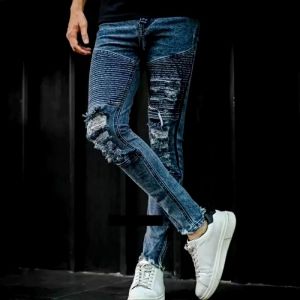 Celana Bikers Jeans Pria Celana Panjang Jeans Pria Snow Jeans Biker Sobek Lutut Jeans Biker wisker Spray