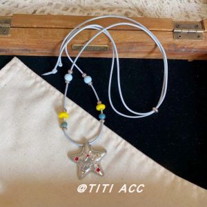 Simple Silver Starfish Pendant Necklace Fashion Durable Beaded Diamond Embedded Choker Womens Sweet Style Alloy Material