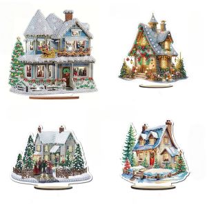 1 diamond painting set of wooden Christmas ornaments DIY crystal embellishment and diamond-encrusted Christmas snow house