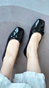 Giày Búp Bê Da Bóng Mũi Vuông Gắn Nơ Đế Dẻo Đi Chuẩn Size 35-40 ( B70)