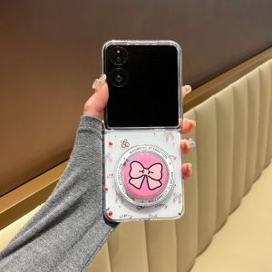 Ultra-Thin Strong Magnetic Absorption Cherry Heart Phone Case for Xiaomi OPPO Find N3 Flip Foldable Screen Honor Magic V Flip Protective Cover Vivo X Huawei Pocket 2