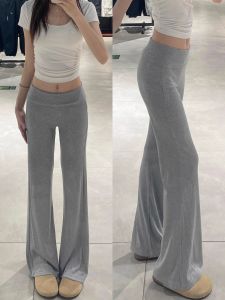Gray Summer Thin High Waist Wide Leg Pants Quick Dry Mosquito Proof Straight Cut Yoga Sports Pants for Women Commute Style