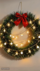 15.7 Inch Snowy Christmas Wreath with LED Lights Set Round & Tree Shape Tinsel Wreaths Hanging Decoration for Door Wall Window Xmas Home Indoor/Outdoor Holiday Decor 2026