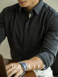 UBV | Pilling-Resistant Flannel Fleece Shirt Mens Long Sleeve Business Warm