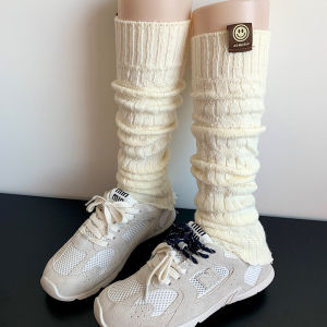 White Mid-Calf Sock Covers for Women Spring Autumn Smiling Face Label Brown Leggings Black Boot Covers Combed Cotton Warmth