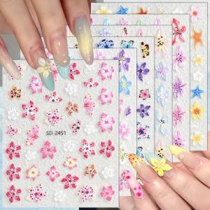 3 to 18 Sheets 5D Flower Nail Stickers Summer Floral Butterfly Starfish Nail Decals Colorful Nail Decorations for DIY Manicure