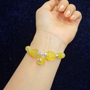 Q1542 Lắc bạc ngũ điếu cỏ 4 lá tỳ hưu túi tiền Thạch Anh Tóc Vàng treo móc Ag cho mệnh Thổ và Kim - Phong Thuỷ TUDO