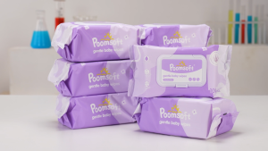 Poomsoft 5 Packs 500 Pcs Baby Wet Wipes Lavender Scented No-Alcohol Gentle Disposable Cotton Wipes