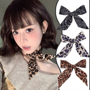 Y2K Leopard Print Ribbon Silk Scarf Long Ribbon Neck Tie Scarf Fashion Waistband Decor Accessories Spicy Girl Leopard Scarf Women Classic Polka Dot Scarf