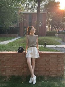 VKSOD | Grey Round Neck T-Shirt High Waist Straight Leg Shorts Set Casual Chic Versatile Summer Outfit Short Sleeve Comfortable Fit